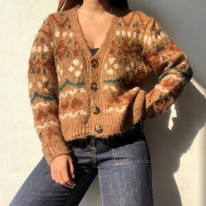ZARA Fairisle Printed Fuzzy Cardigan
